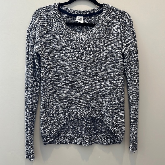 Knitted high-low scoop neck sweater, Size S, Navy Blue/White, EUC - Picture 1 of 4